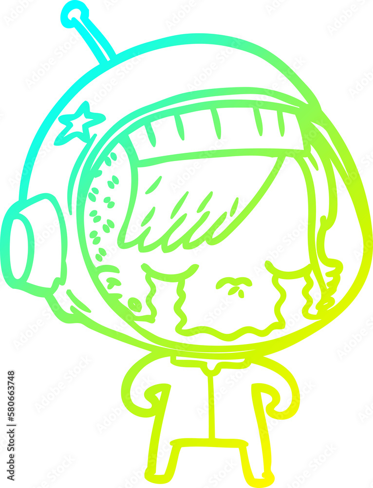 cold gradient line drawing cartoon crying astronaut girl cold gradient line drawing cartoon crying astronaut girl