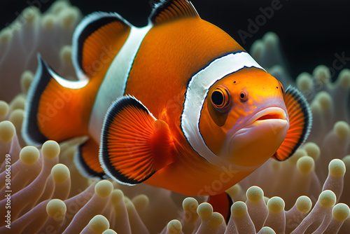 Clownfish orange and white stripes. Generative AI