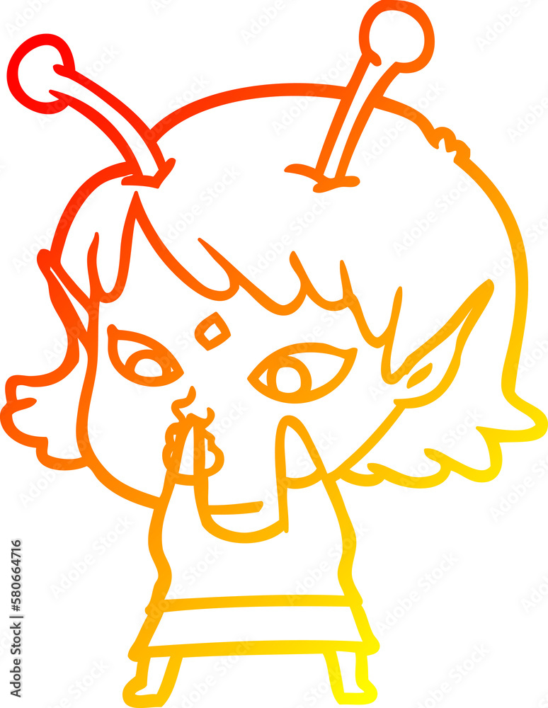 warm gradient line drawing pretty cartoon alien girl warm gradient line drawing pretty cartoon alien girl