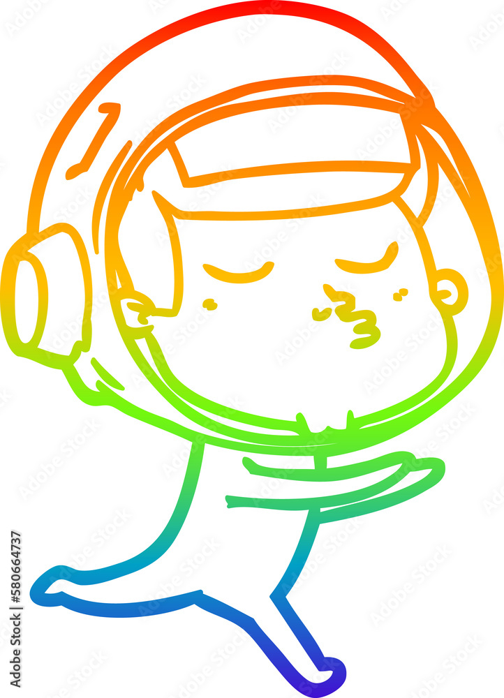 Obraz premium rainbow gradient line drawing cartoon confident astronaut