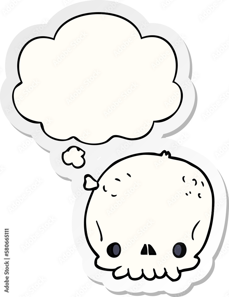 cartoon skull and thought bubble as a printed sticker cartoon skull and thought bubble as a printed sticker