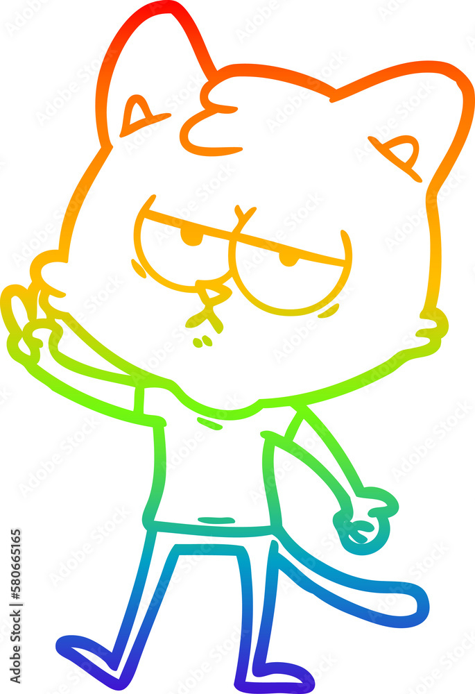 rainbow gradient line drawing bored cartoon cat rainbow gradient line drawing bored cartoon cat