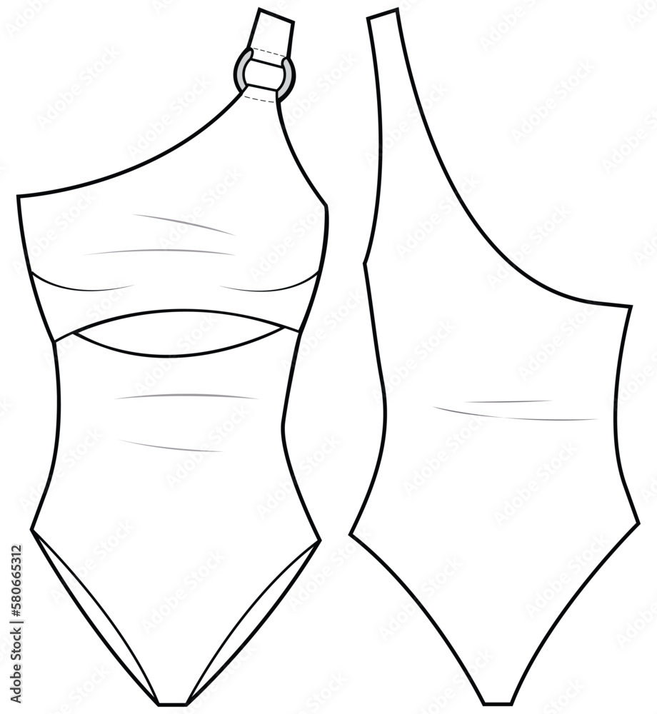 Vetor de Swimsuit flat sketch vector illustration technical cad drawing