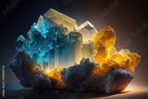 beautiful luminous crystal stone, in the colors blue yellow and white