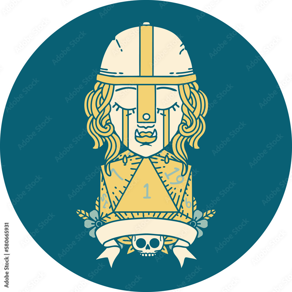 crying orc fighter character with natural one D20 roll illustration crying orc fighter character with natural one D20 roll illustration