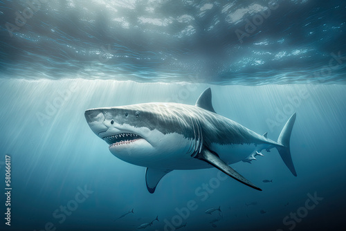 a great white shark swimming in the ocean  a photorealistic  generative AI