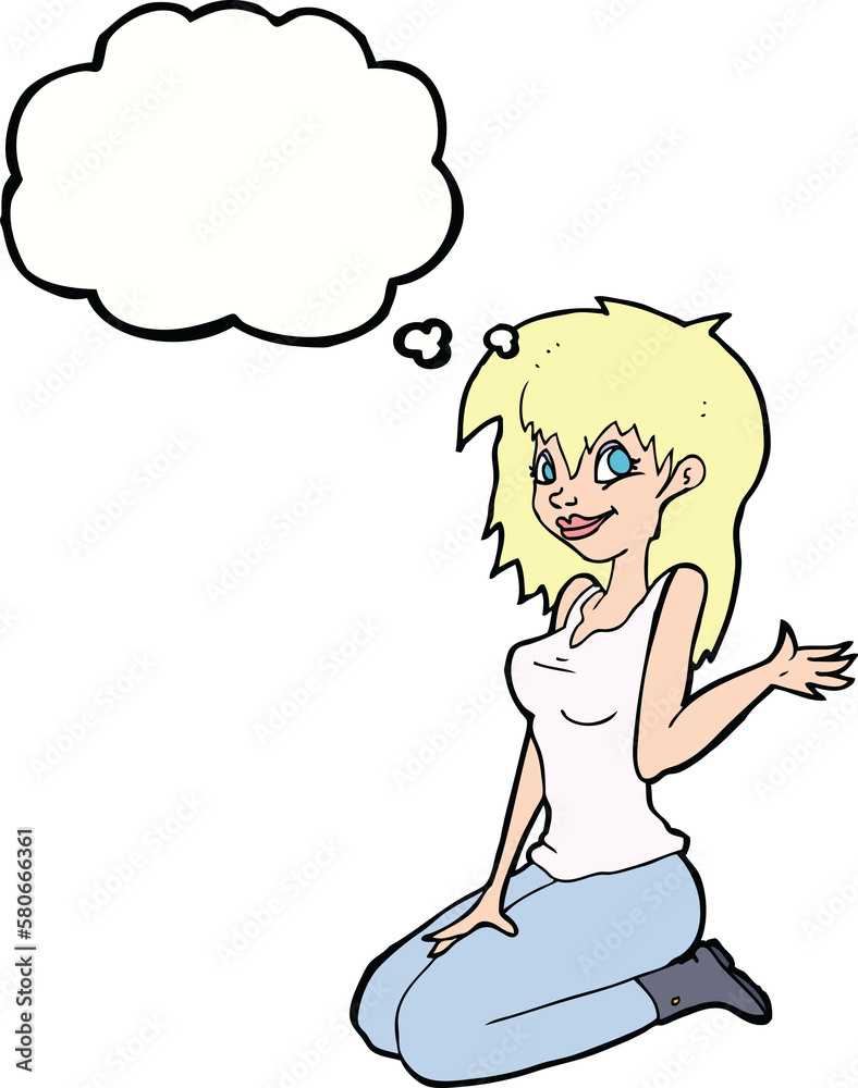 cartoon pretty girl waving with thought bubble cartoon pretty girl waving with thought bubble