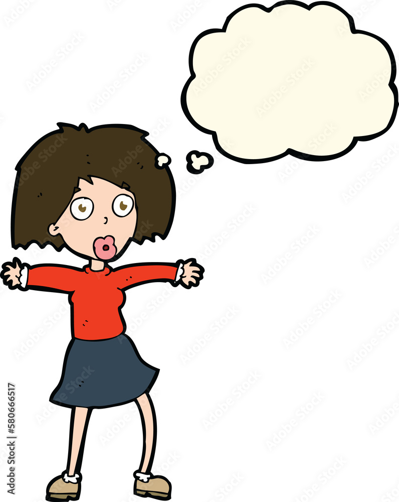 cartoon surprised woman with thought bubble cartoon surprised woman with thought bubble
