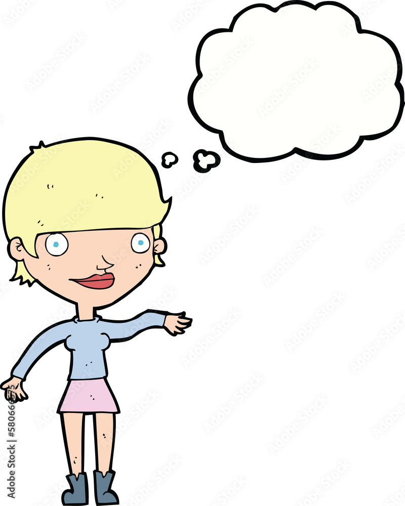 cartoon happy woman with thought bubble cartoon happy woman with thought bubble