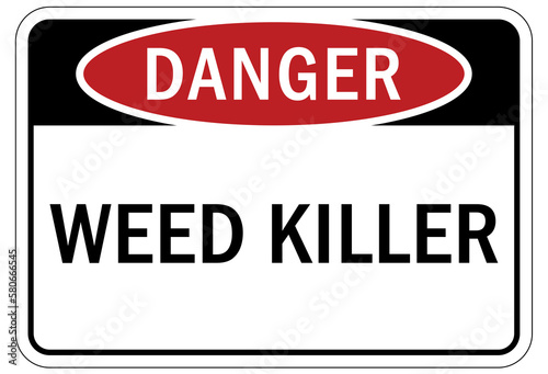 Pesticide chemical hazard sign and labels weed killer