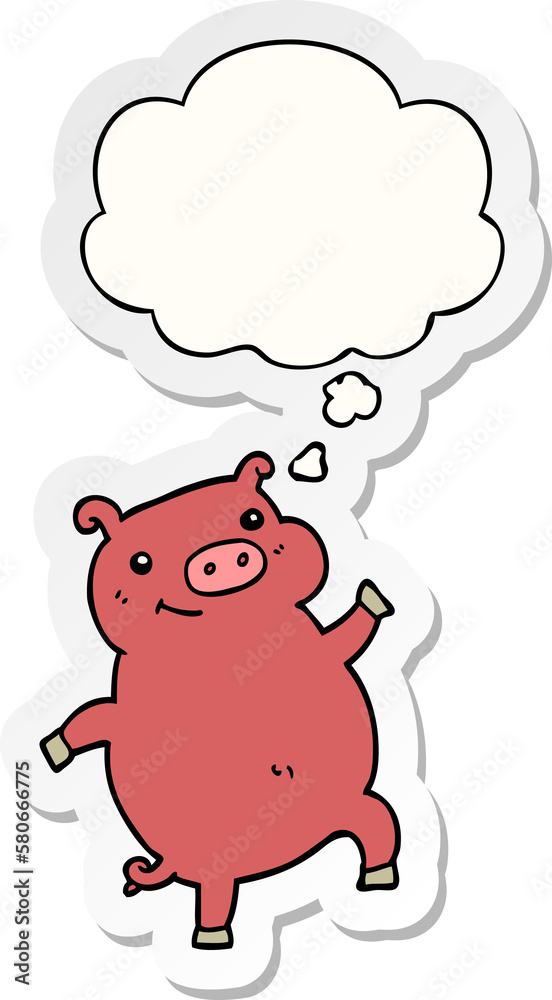 cartoon dancing pig and thought bubble as a printed sticker cartoon dancing pig and thought bubble as a printed sticker