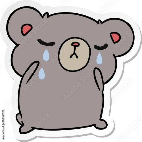 sticker cartoon of a cute crying bear
