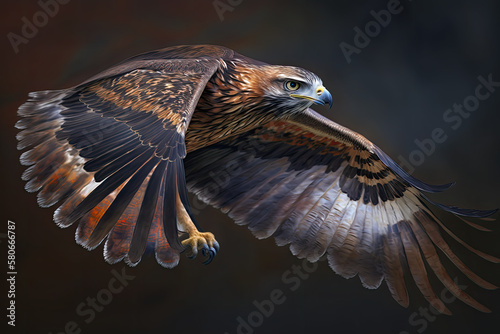 a painting of a bird of prey in flight, a 3D rendering, photorealism, generative AI