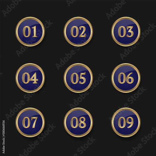 set of point numbers, 01 to 09, purple and gold