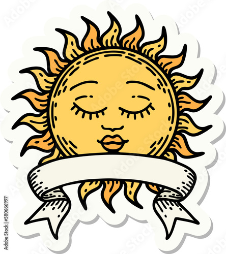 tattoo sticker with banner of a sun