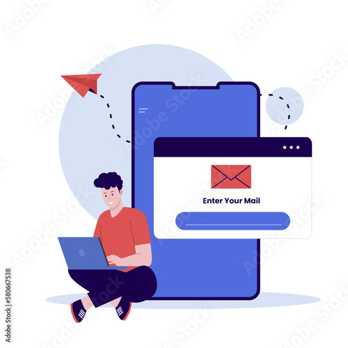 Enter your mail for for 2 step verification illustration concept. Illustration for websites, landing pages, mobile apps, posters and banners. Trendy flat vector illustration