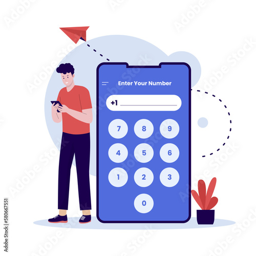 Enter your number for for 2 step verification illustration concept. Illustration for websites, landing pages, mobile apps, posters and banners. Trendy flat vector illustration
