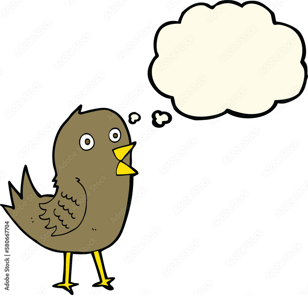 cartoon tweeting bird with thought bubble cartoon tweeting bird with thought bubble