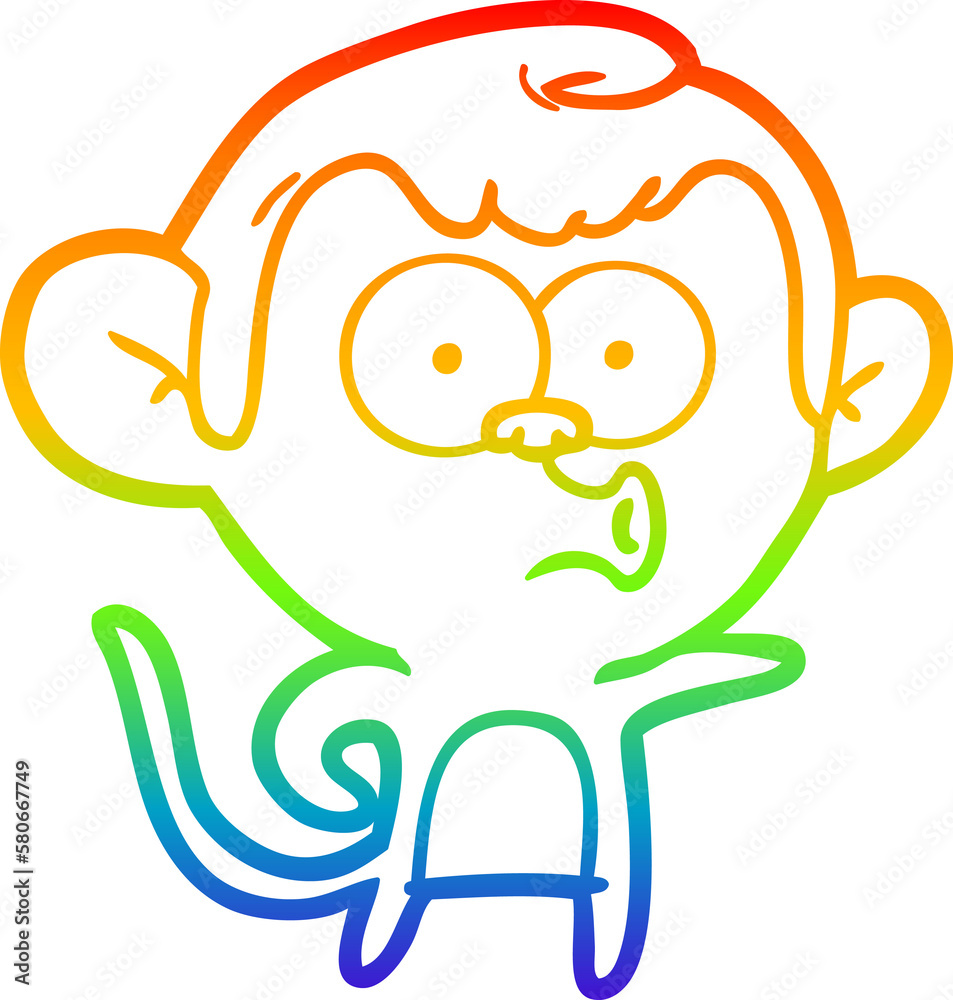 Obraz premium rainbow gradient line drawing cartoon pointing monkey