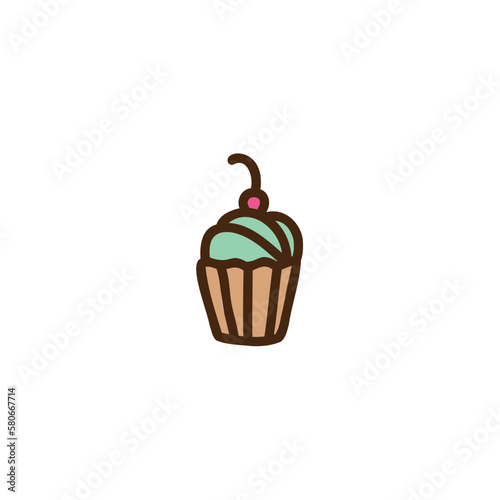 Cake. Sweet cupcake hand drawn illustration. Pastry for menu design, cafe decoration. Vector cartoon illustration.