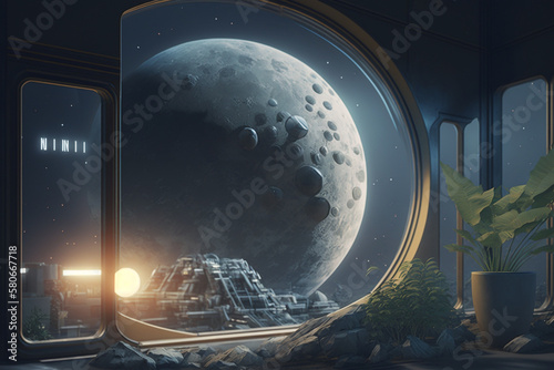 Futuristic moon background. generative AI