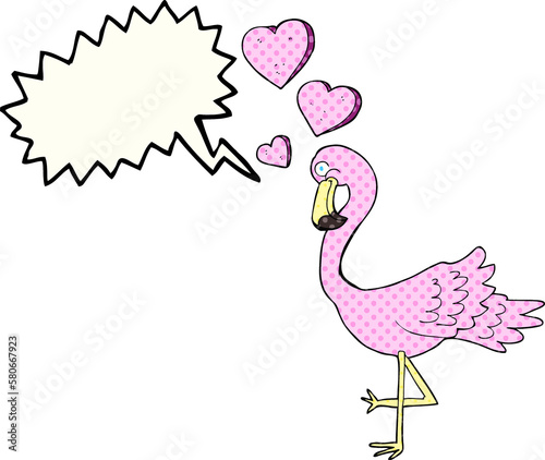 comic book speech bubble cartoon flamingo in love