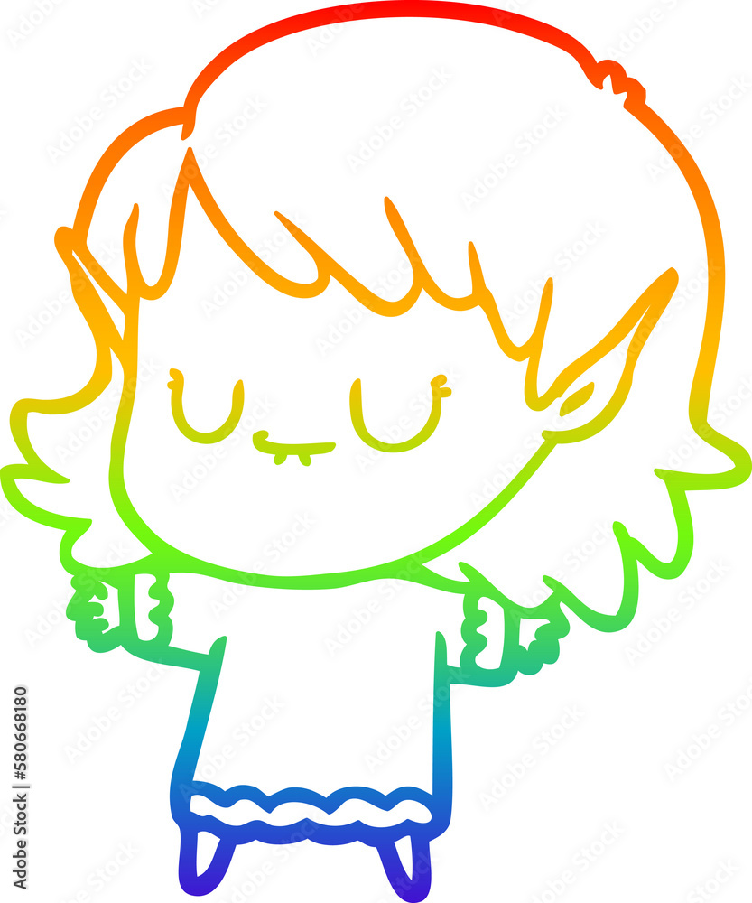 rainbow gradient line drawing happy cartoon elf girl rainbow gradient line drawing happy cartoon elf girl