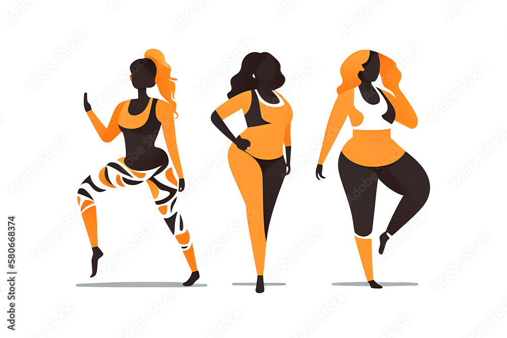 Three Body Positive Women In Yoga Dance Class Flat Gradient Illustration, Curvy Black Women Physical Exercise, Person of Color Sports, Isolated on White Vector Style Generative AI Three Body Positive Women In Yoga Dance Class Flat Gradient Illustration, Curvy Black Women Physical Exercise, Person of Color Sports, Isolated on White Vector Style Generative AI
