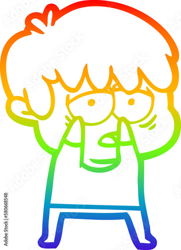 rainbow gradient line drawing cartoon exhausted boy