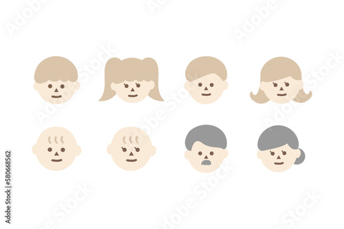 Set of Cute Family Head Icon. Flat cartoon Character vector design isolated illustration. © Charlottstudio
