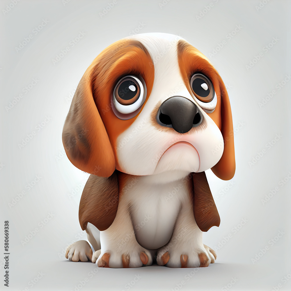 Adorable cartoon baby Beagle character isolated on white background. Generative AI
