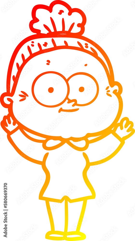 warm gradient line drawing cartoon happy old woman warm gradient line drawing cartoon happy old woman