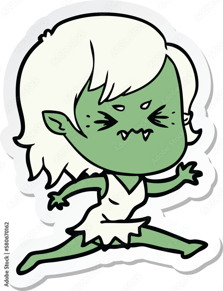 sticker of a annoyed cartoon vampire girl sticker of a annoyed cartoon vampire girl