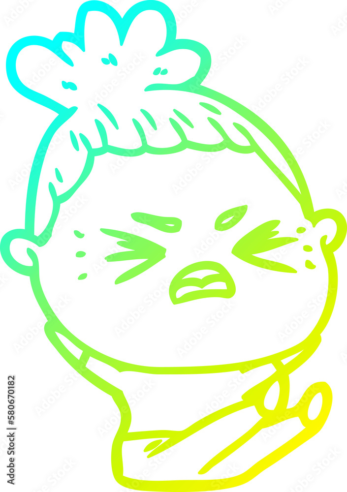 cold gradient line drawing cartoon angry woman