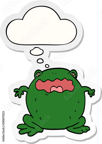 cartoon toad and thought bubble as a printed sticker