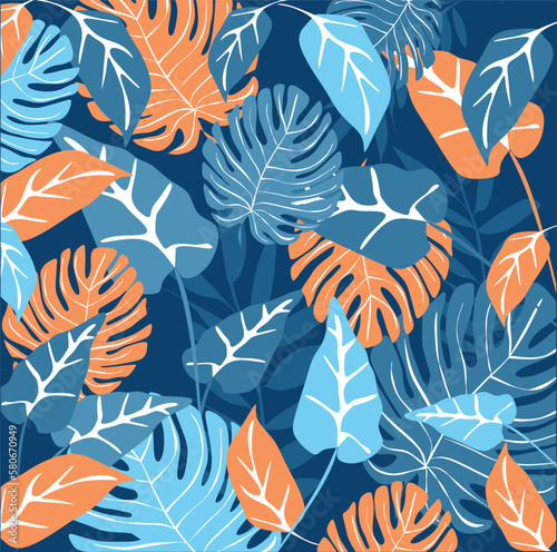 A seamless pattern with tropical leaves
