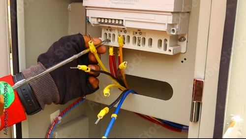 installation of a socket on the electricity meter that is connected to a cellular or GSM modem photo