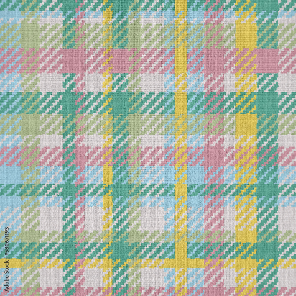 Tartan plaid pattern colorful in navy blue, orange, yellow. Multicolored dark bright seamless herringbone check texture for skirt or other spring summer autumn winter everyday fashion textile print.