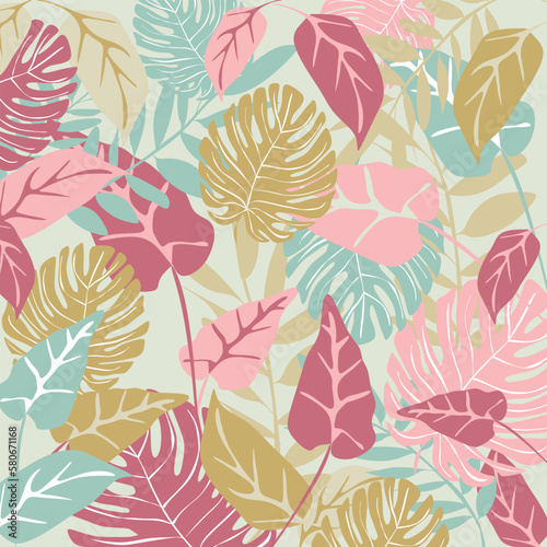 A seamless pattern with tropical leaves