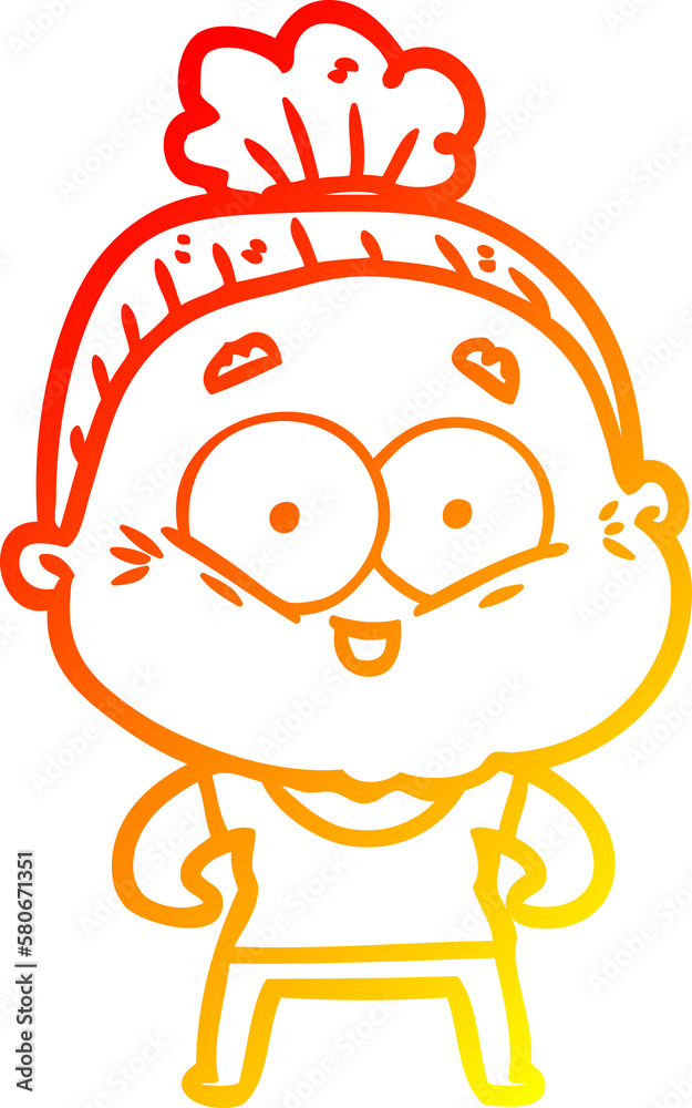 warm gradient line drawing cartoon happy old woman warm gradient line drawing cartoon happy old woman