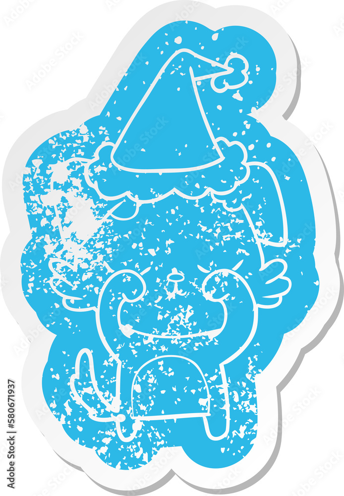 cute cartoon distressed sticker of a dog wearing santa hat cute cartoon distressed sticker of a dog wearing santa hat