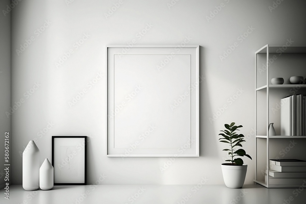 Blank Picture Frame on White Wall. Perfect Background for Room Decor Blank Picture Frame on White Wall. Perfect Background for Room Decor