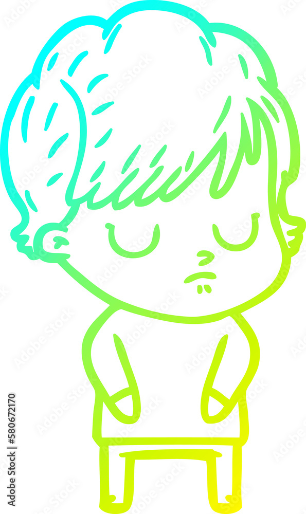 cold gradient line drawing cartoon woman