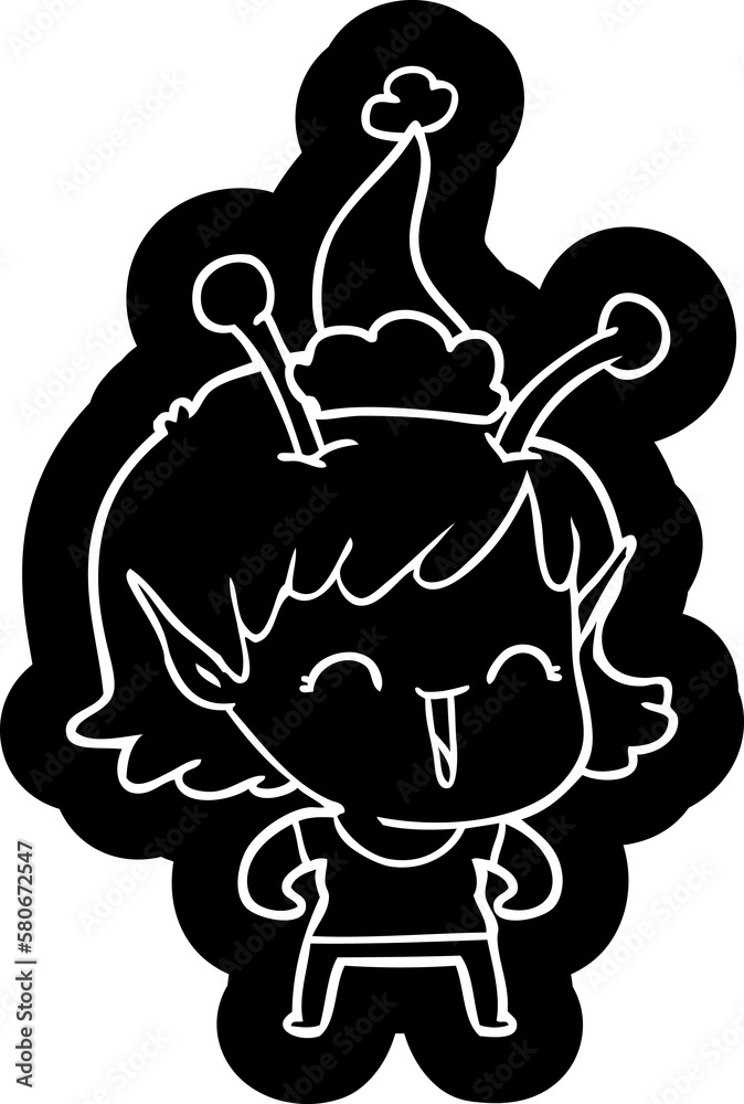 cartoon icon of a alien girl laughing wearing santa hat cartoon icon of a alien girl laughing wearing santa hat