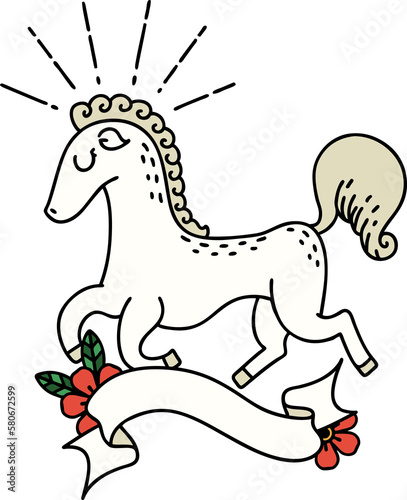 banner with tattoo style prancing stallion