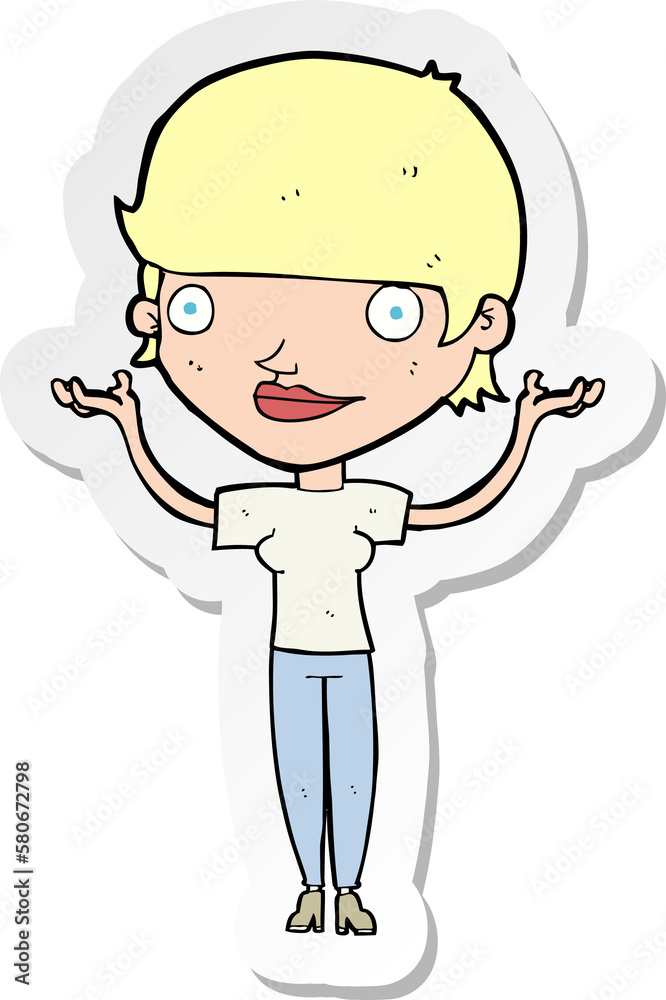 sticker of a cartoon woman holding arms in air