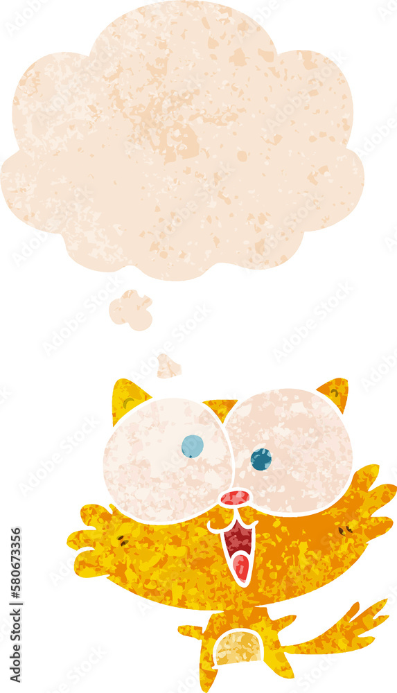 crazy cartoon cat and thought bubble in retro textured style crazy cartoon cat and thought bubble in retro textured style