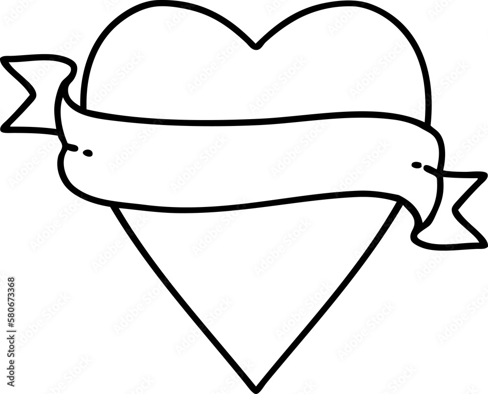 black line tattoo of a heart and banner black line tattoo of a heart and banner