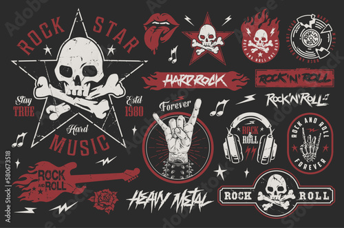 Leinwand Poster Rock music set colorful logotypes