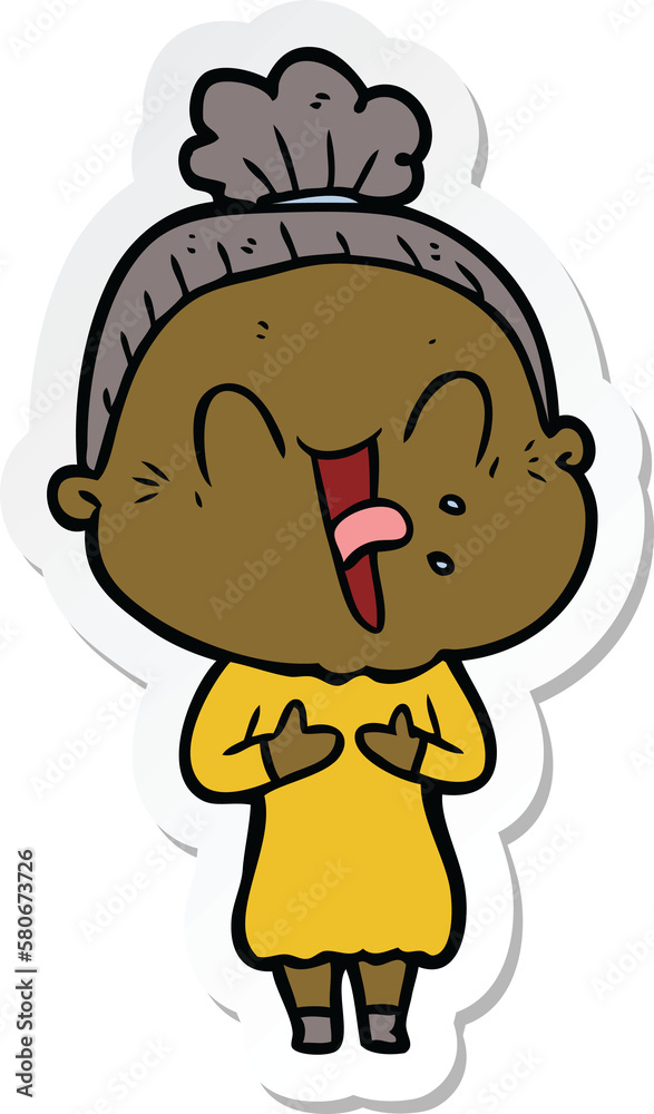 sticker of a cartoon happy old woman sticker of a cartoon happy old woman